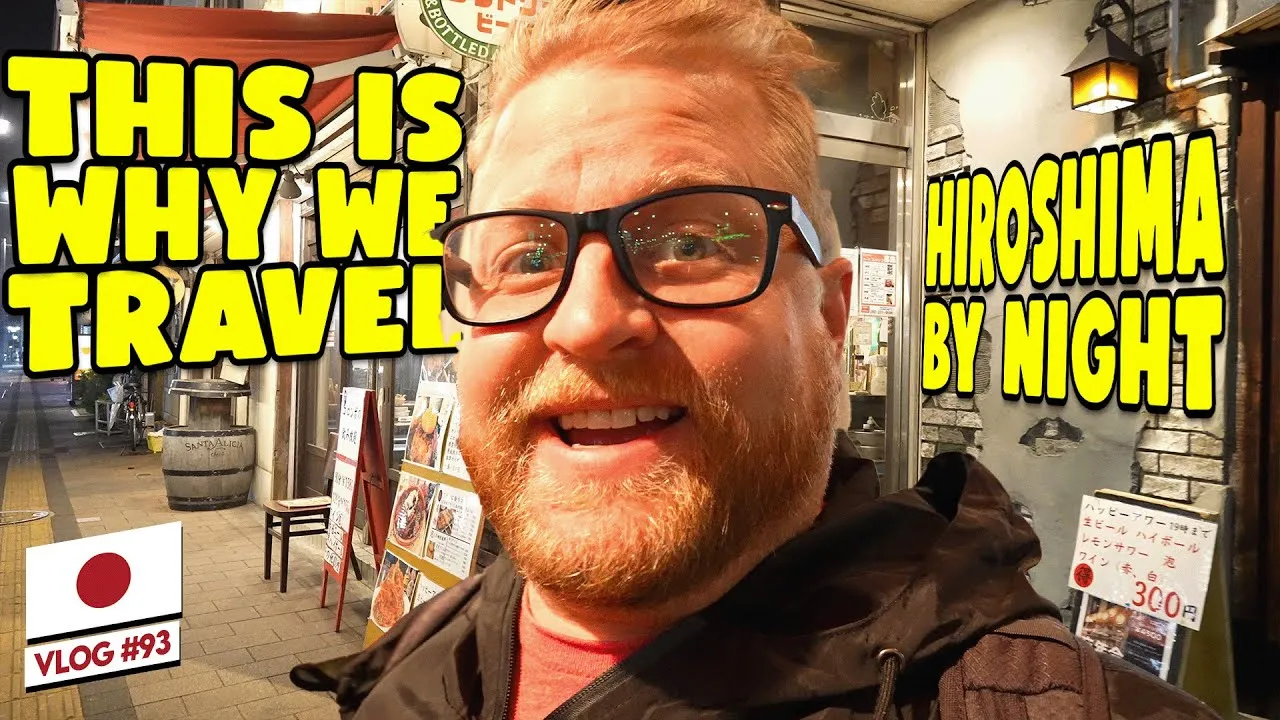 YouTube thumbnail for the Clarkson family's Hiroshima Dreamination light display vlog, showing the family walking through an illuminated street display at night.