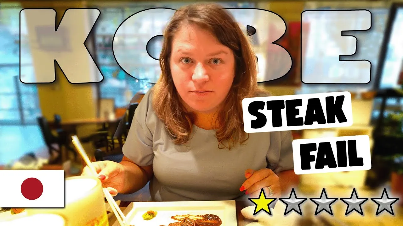 YouTube thumbnail for the Clarkson family's day trip to Kobe, Japan, featuring a steak dinner that didn't go as expected.
